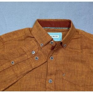 32 Bar Blues Shirt Mens S Linen Blend Burnt Orange Athleisure Normcore Modern